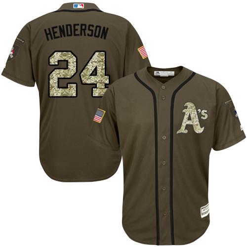 Athletics #24 Rickey Henderson Green Salute to Service Stitched MLB Jersey