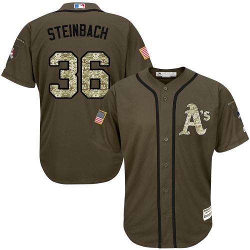 Athletics #36 Terry Steinbach Green Salute to Service Stitched MLB Jersey