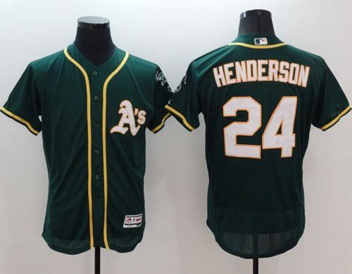 Athletics #24 Rickey Henderson Green Flexbase Authentic Collection Stitched MLB Jersey