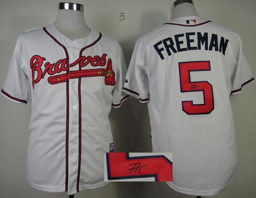 Braves #5 Freddie Freeman White Cool Base Autographed Stitched MLB Jersey
