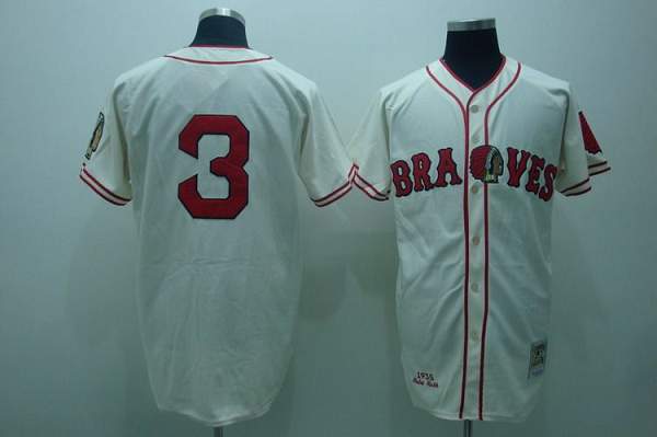 Mitchell and Ness Braves #3 Babe Ruth Stitched Cream Throwback MLB Jersey