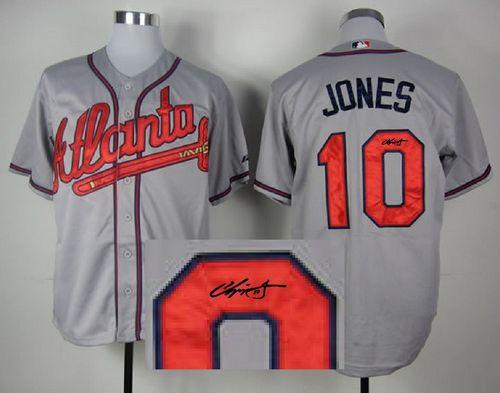 Braves #10 Chipper Jones Grey Cool Base Autographed Stitched MLB Jersey