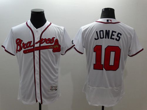 Braves #10 Chipper Jones White Flexbase Authentic Collection Stitched MLB Jersey