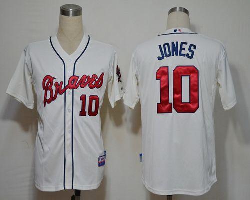 Braves #10 Chipper Jones Cream Cool Base Stitched MLB Jersey