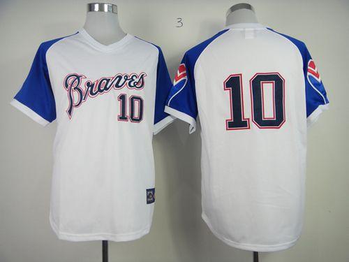 Braves #10 Chipper Jones White 1974 Throwback Stitched MLB Jersey