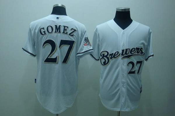 Brewers #27 carlos Gomez Stitched White Cool Base MLB Jersey