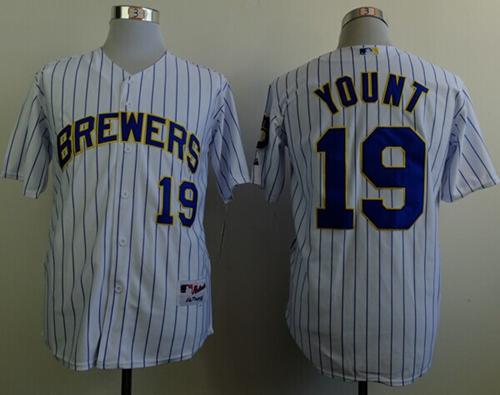 Brewers #19 Robin Yount White(Blue Strip) Stitched MLB Jersey