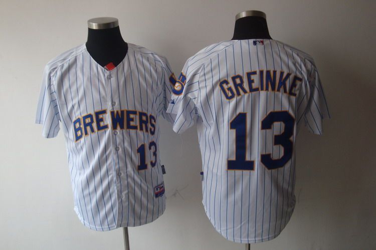 Brewers #13 Zack Greinke White (blue strip) Stitched MLB Jersey