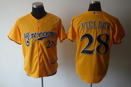 Brewers #28 Prince Fielder Yellow Cerveceros Cool Base Stitched MLB Jersey