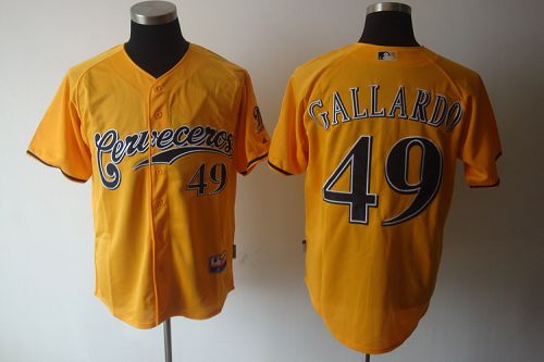 Brewers #49 Yovani Gallardo Yellow Cerveceros Cool Base Stitched MLB Jersey