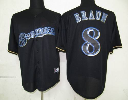 Brewers #8 Ryan Braun Black Fashion Stitched MLB Jersey