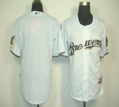 Brewers Blank White Cool Base Stitched MLB Jersey