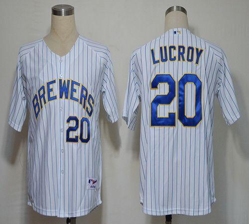 Brewers #20 Jonathan Lucroy White (blue strip) Stitched MLB Jersey