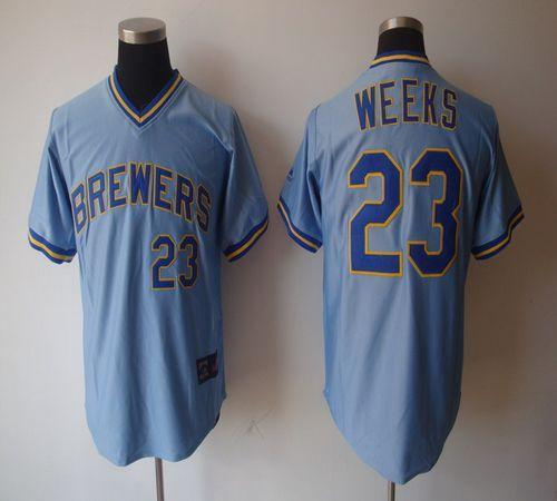 Brewers #23 Rickie Weeks Light Blue Cooperstown Stitched MLB Jersey