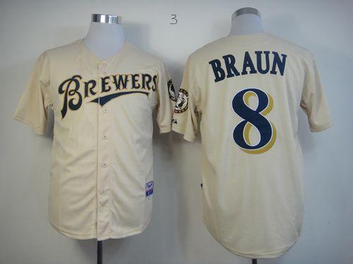 Brewers #8 Ryan Braun Cream YOUniform Cool Base Stitched MLB Jersey