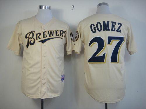 Brewers #27 Carlos Gomez Cream YOUniform Cool Base Stitched MLB Jersey