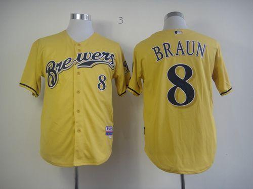 Brewers #8 Ryan Braun Yellow Alternate Cool Base Stitched MLB Jersey