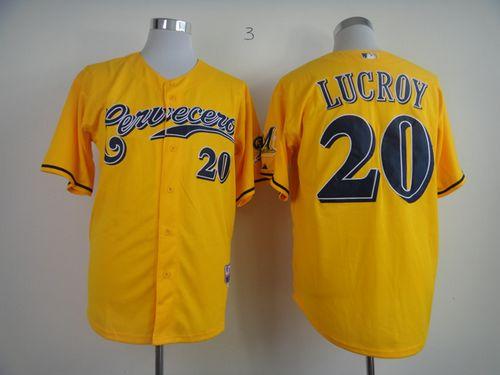 Brewers #20 Jonathan Lucroy Yellow Cerveceros Cool Base Stitched MLB Jersey