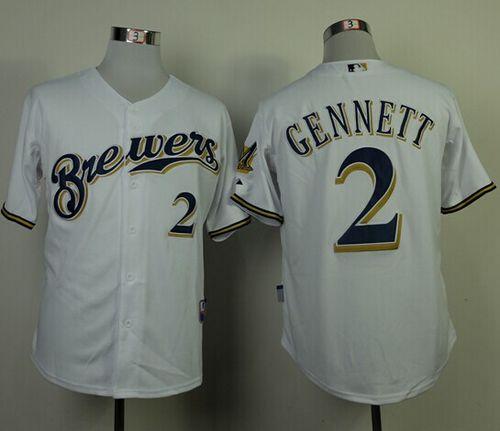 Brewers #2 Scooter Gennett White Cool Base Stitched MLB Jersey