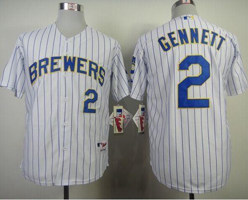 Brewers #2 Scooter Gennett White (blue strip) Stitched MLB Jersey