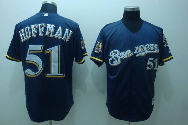 Brewers #51 Trevor Hoffman Stitched Blue MLB Jersey