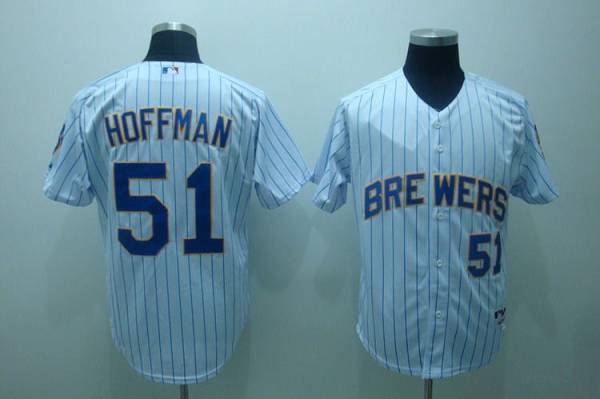 Brewers #51 Trevor Hoffman Stitched White Blue Strip MLB Jersey