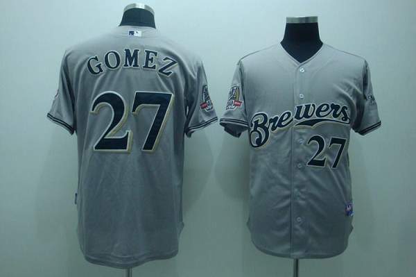 Brewers #27 carlos Gomez Stitched Grey Cool Base MLB Jersey