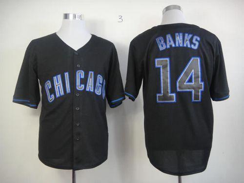 Cubs #14 Ernie Banks Black Fashion Stitched MLB Jersey