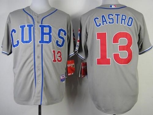 Cubs #13 Starlin Castro Grey Alternate Road Cool Base Stitched MLB Jersey