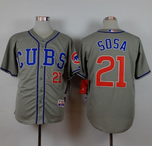 Cubs #21 Sammy Sosa Grey Alternate Road Cool Base Stitched MLB Jersey