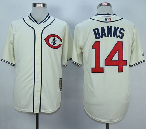 Cubs #14 Ernie Banks Cream 1929 Turn Back The Clock Stitched MLB Jersey