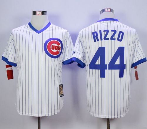 Cubs #44 Anthony Rizzo White Strip Home Cooperstown Stitched MLB Jersey
