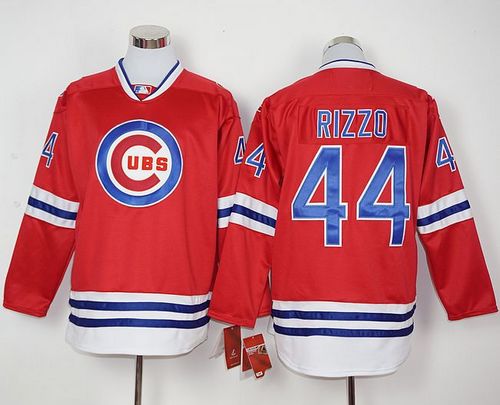 Cubs #44 Anthony Rizzo Red Long Sleeve Stitched MLB Jersey