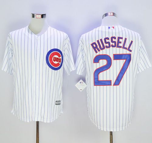 Cubs #27 Addison Russell White Strip New Cool Base Stitched MLB Jersey