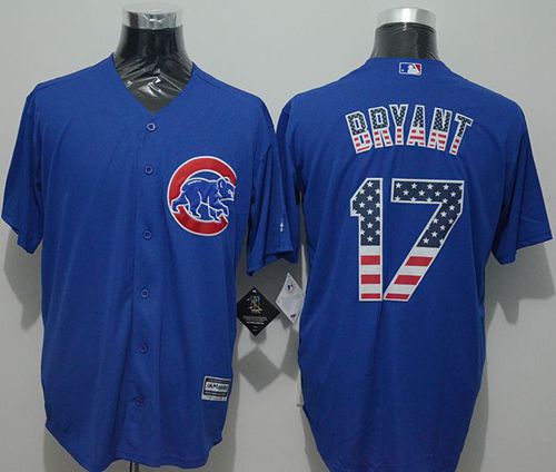 Cubs #17 Kris Bryant Blue USA Flag Fashion Stitched MLB Jersey