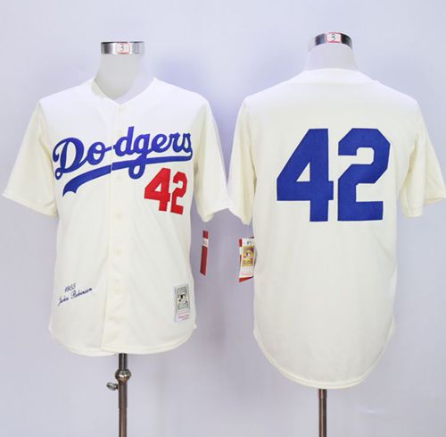 Mitchell and Ness Dodgers #42 Jackie Robinson Cream Throwback MLB Jersey