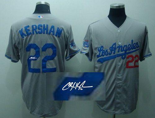 Dodgers #22 Clayton Kershaw Grey Cool Base Autographed Stitched MLB Jersey