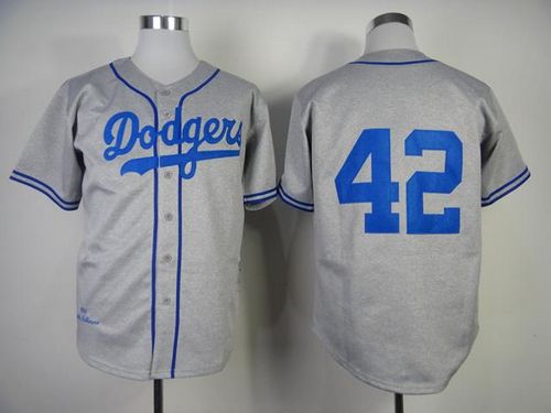 Mitchell and Ness 1955 Dodgers #42 Jackie Robinson Grey Throwback Stitched MLB Jersey