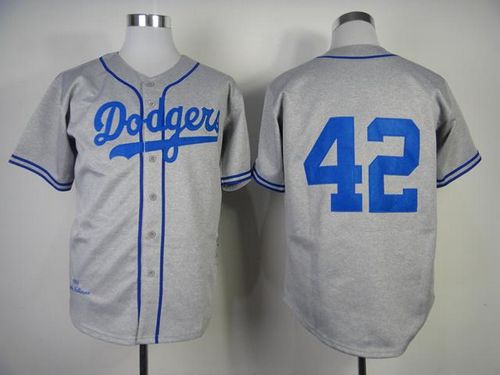 Mitchell and Ness 1955 Dodgers #42 Jackie Robinson Grey Throwback Stitched  MLB Jersey at Reasonable Price, Purchase Now.