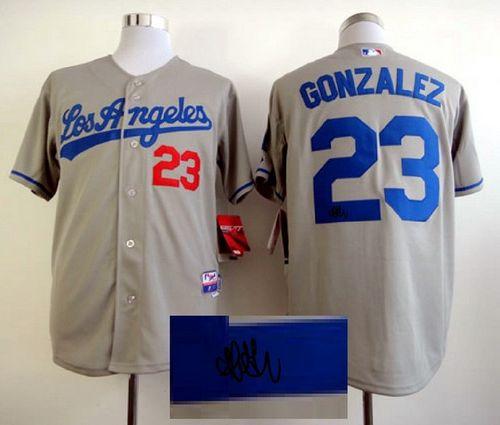 Dodgers #23 Adrian Gonzalez Grey Cool Base Autographed Stitched MLB Jersey