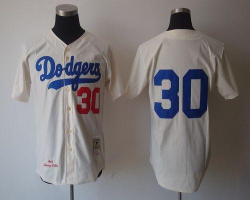 Mitchell And Ness 1962 Dodgers #30 Maury Wills Cream Stitched Throwback MLB Jersey