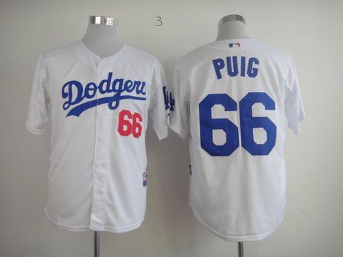Dodgers #66 Yasiel Puig White Cool Base Stitched MLB Jersey