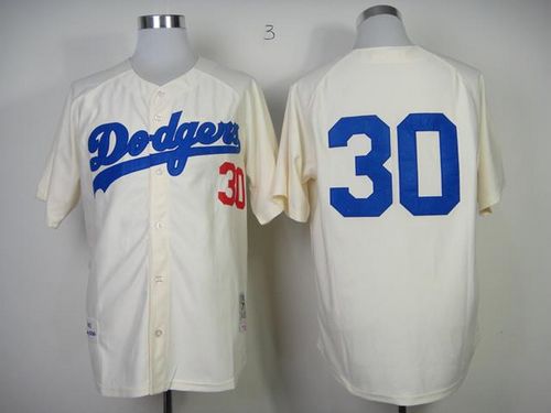 Mitchell And Ness 1955 Dodgers #30 Maury Wills Cream Throwback Stitched MLB Jersey