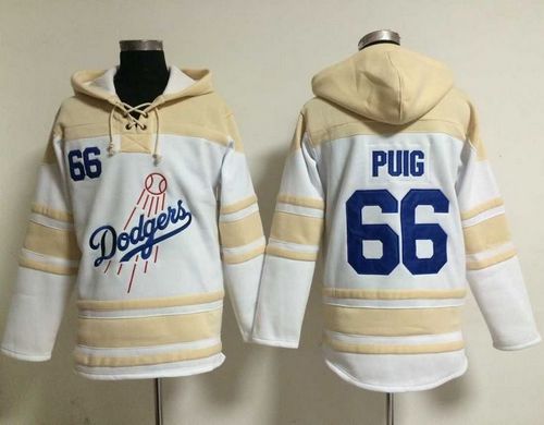 Dodgers #66 Yasiel Puig White Sawyer Hooded Sweatshirt MLB Hoodie