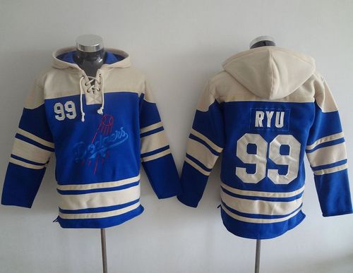 Dodgers #99 Hyun Jin Ryu Blue Sawyer Hooded Sweatshirt MLB Hoodie