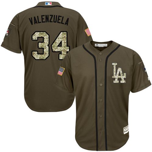 Dodgers #34 Fernando Valenzuela Green Salute to Service Stitched MLB Jersey