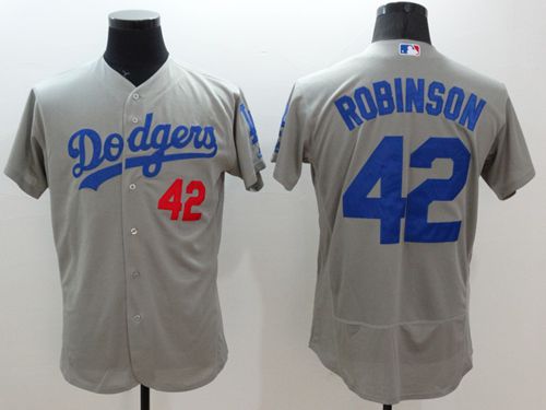 Dodgers #42 Jackie Robinson Grey Flexbase Authentic Collection Stitched MLB Jersey