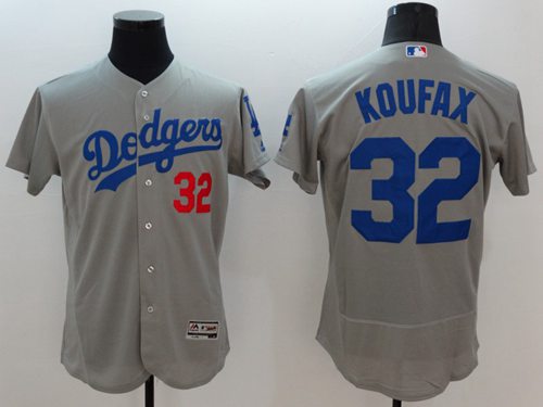 Dodgers #32 Sandy Koufax Grey Flexbase Authentic Collection Stitched MLB Jersey