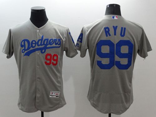 Dodgers #99 Hyun Jin Ryu Grey Flexbase Authentic Collection Stitched MLB Jersey