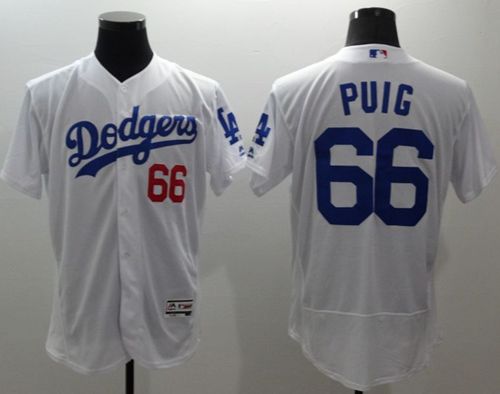 Dodgers #66 Yasiel Puig White Flexbase Authentic Collection Stitched MLB Jersey